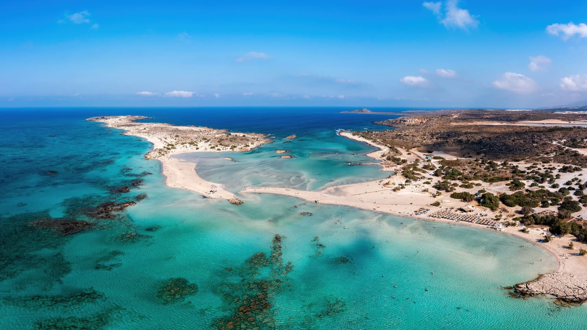 Turquoise lagoon and white sand beach in Crete